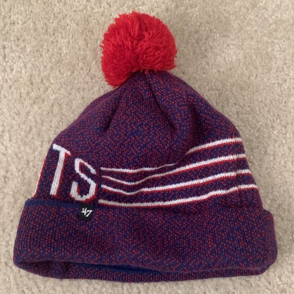 NFL 47 Brand NY Giants Knit Hat Blue White Red Puffball One Size NY Embroidered - Picture 4 of 9